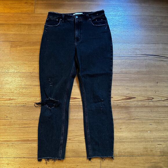 Abercrombie & Fitch black curvy skinny distressed high rise jeans SIZE 6 - Picture 1 of 4